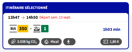 Capture d'écran trajet aller Aléop
